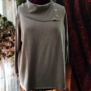 EUC: Investments Sze. 2X Tan Cowl Neck Sweater with Button Detail